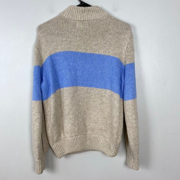 Aerie Mock Neck Sweater Blue Tan Striped Casual Cozy Pullover Size XS - Picture 8 of 11